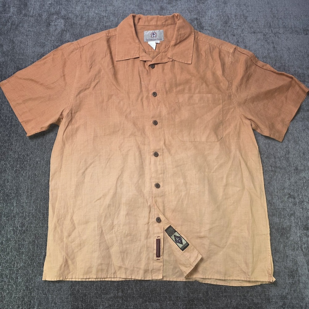 The Territory Ahead Linen Shirt Mens Large Ombre Hombre Loop Collar Orange Beach